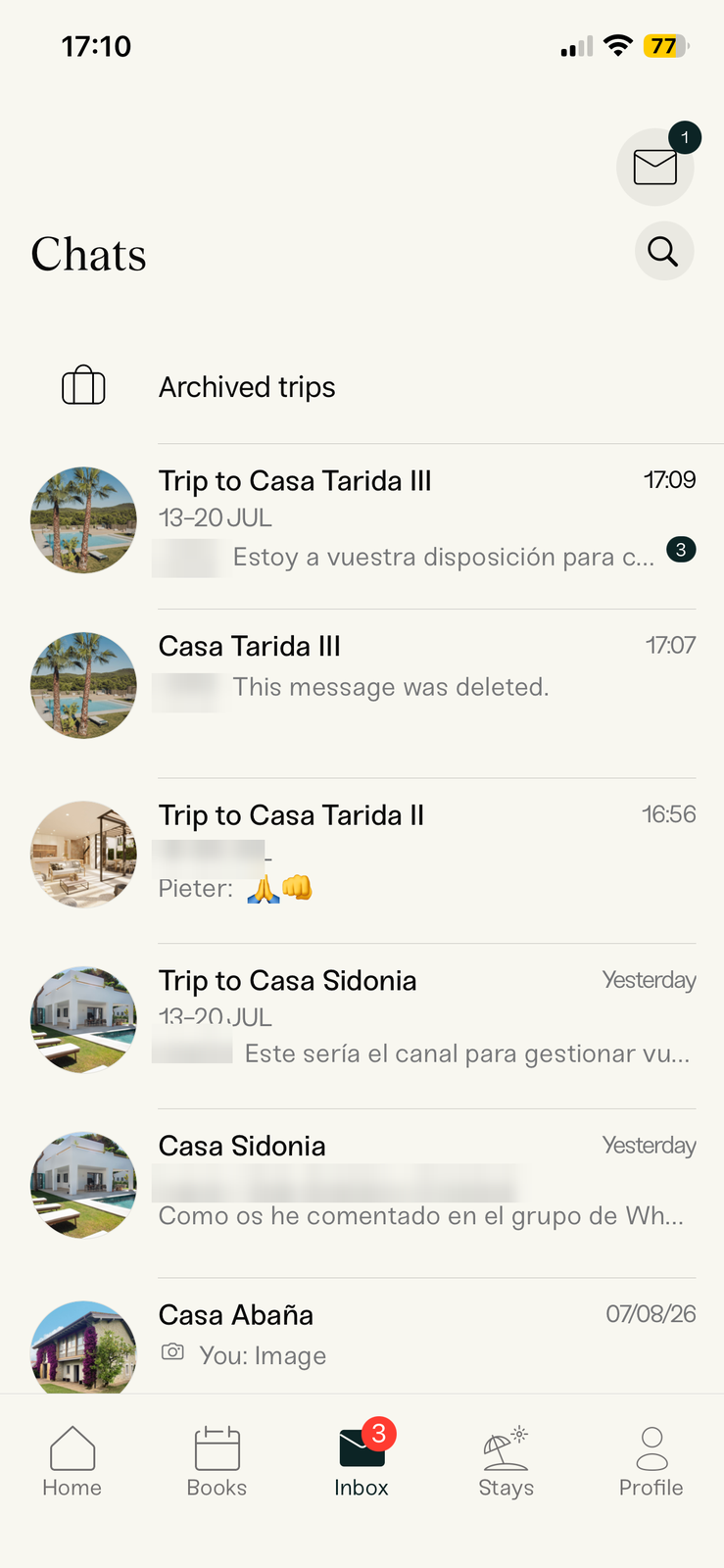 El chat en la app de propietarios: bandeja de conversaciones